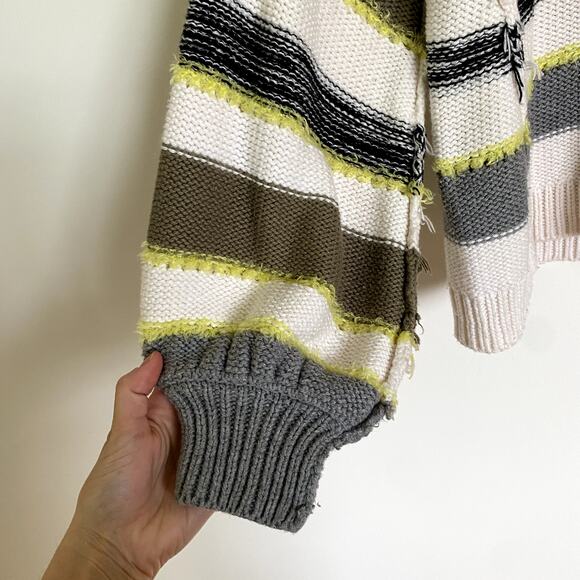 Lou & Grey Green White Striped Fringe Time Pullover Sweater Women's Small - Picture 5 of 8